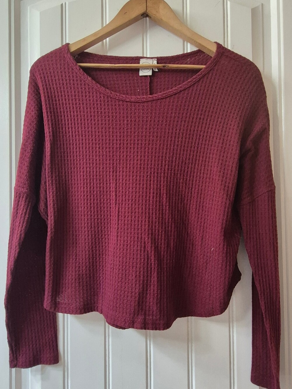 Womens Paper Crane Maroon Waffle Knit Cropped Top Size Small